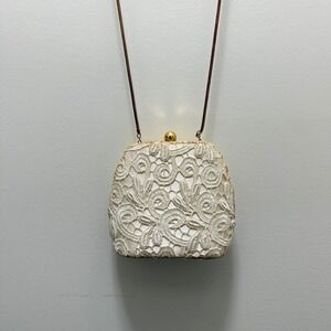 Vintage Elan Lace Evening Clutch Bag Purse Gold Ball Clasp